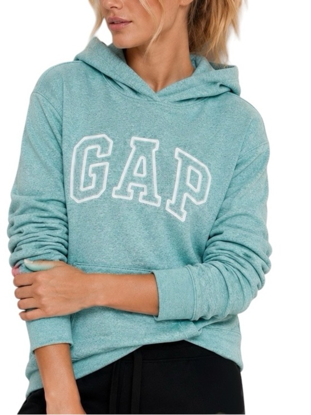 GAP Logo Fleece Hoodie Aqua Mint Pullover Sweatshirt L